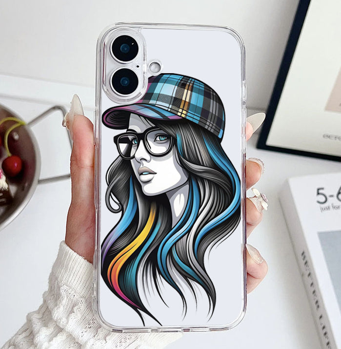 Stylish girl Transparent Protective Phone Soft Silicone Case for iPhone.